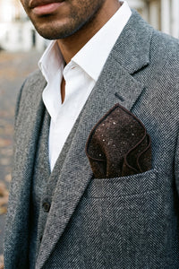 Pochette de costume pour homme en tweed marron foncé mélangé laine