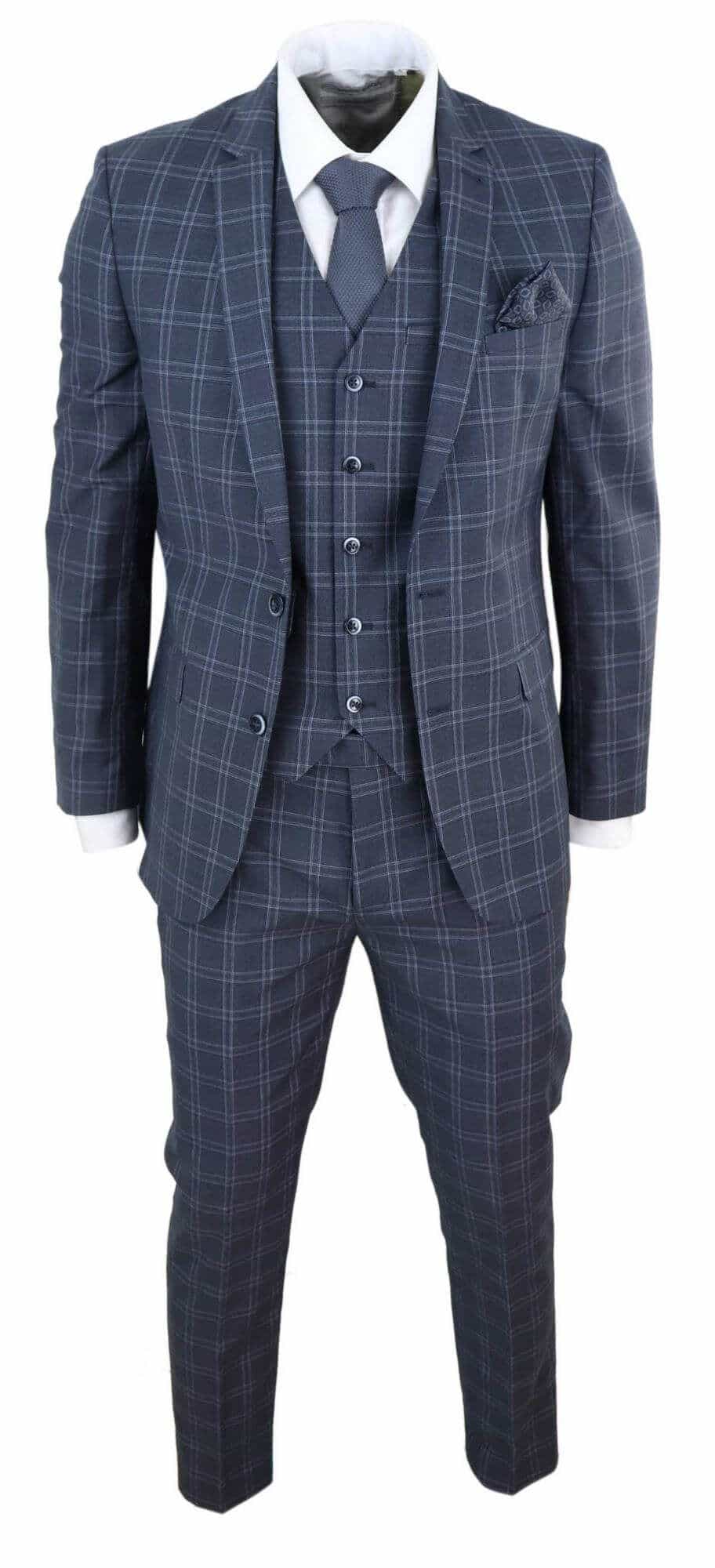 Mens Dark Grey 3 Piece Check Suit