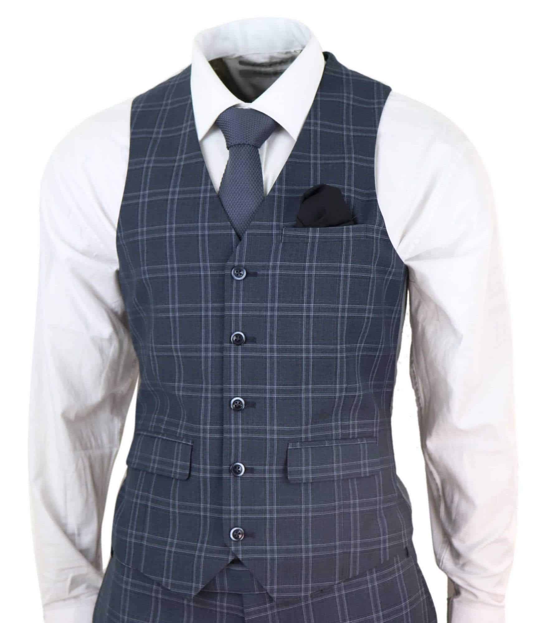 Mens Dark Grey 3 Piece Check Suit