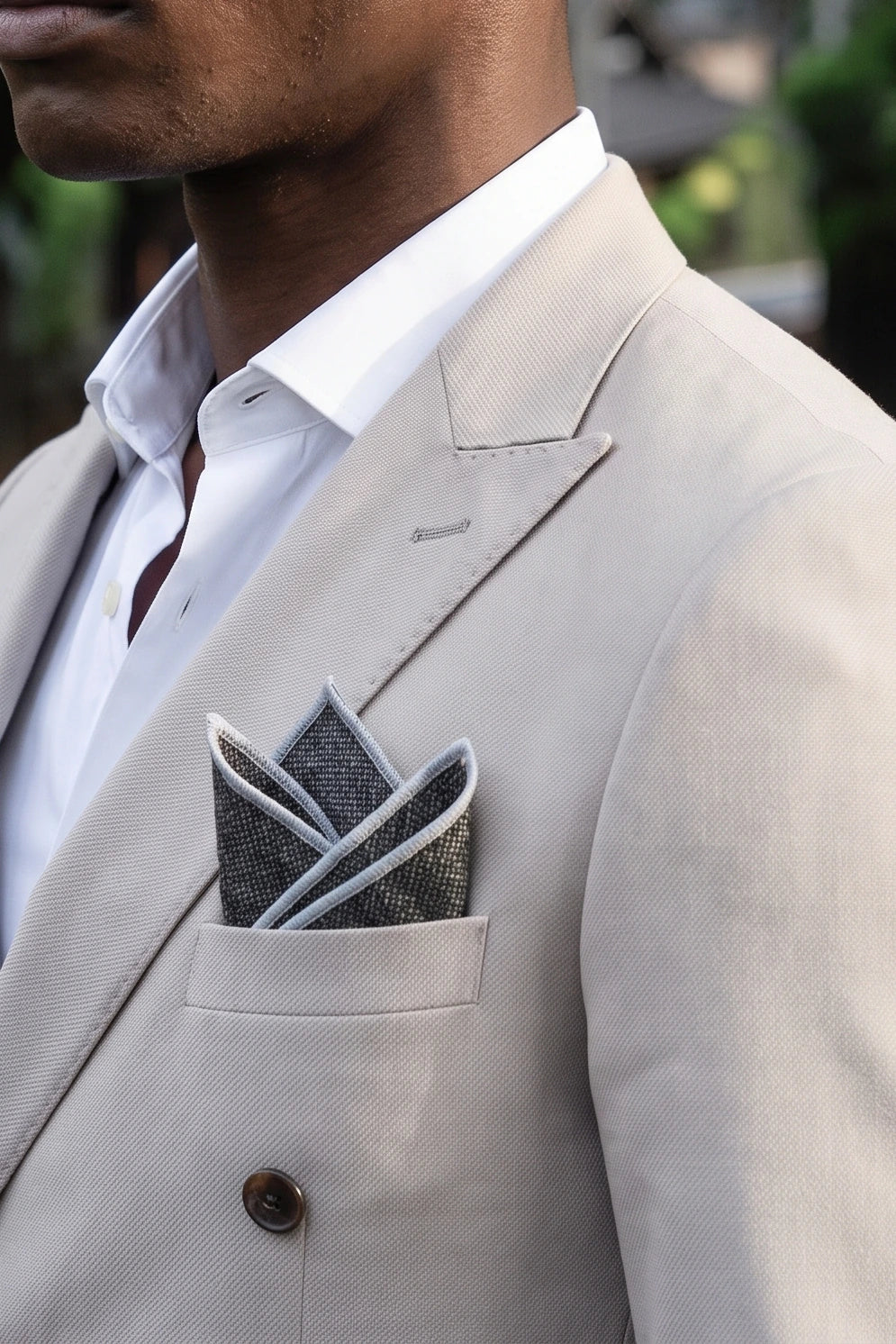 Pochette de costume en tweed gris foncé pour homme