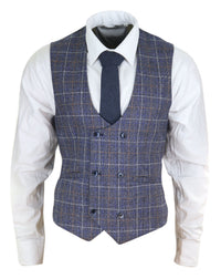 Mens Double Breasted Waistcoat with Chain - Cavani Bonita - Blue