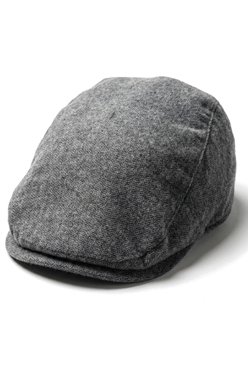 Casquette plate homme style gavroche, 8 panneaux, style grand-père, en tweed gris à chevrons, vintage