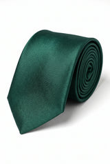 Ensemble cravate vert forêt pour homme avec pochette et boutons de manchette