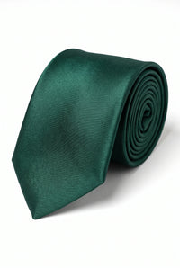 Ensemble cravate vert forêt pour homme avec pochette et boutons de manchette