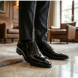 Chaussures Oxford habillées pour hommes en cuir PU verni