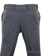 Mens Grey Charcoal Tweed Herringbone Wool Trousers - Charcoal