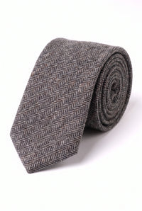 Cravate en tweed de laine mélangée à chevrons gris pour homme