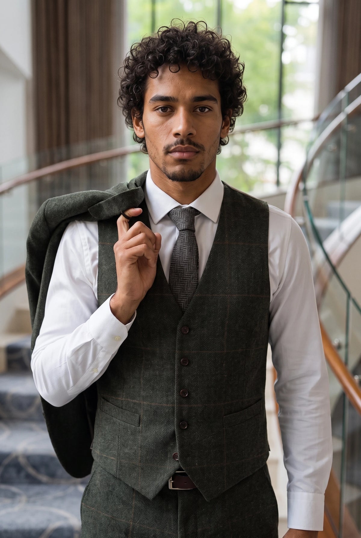 Cravate en tweed de laine mélangée à chevrons gris pour homme