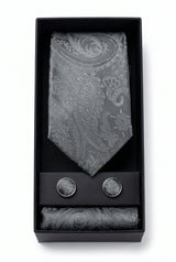 Coffret cadeau cravate grise à motif cachemire pour homme