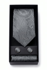 Coffret cadeau cravate grise à motif cachemire pour homme