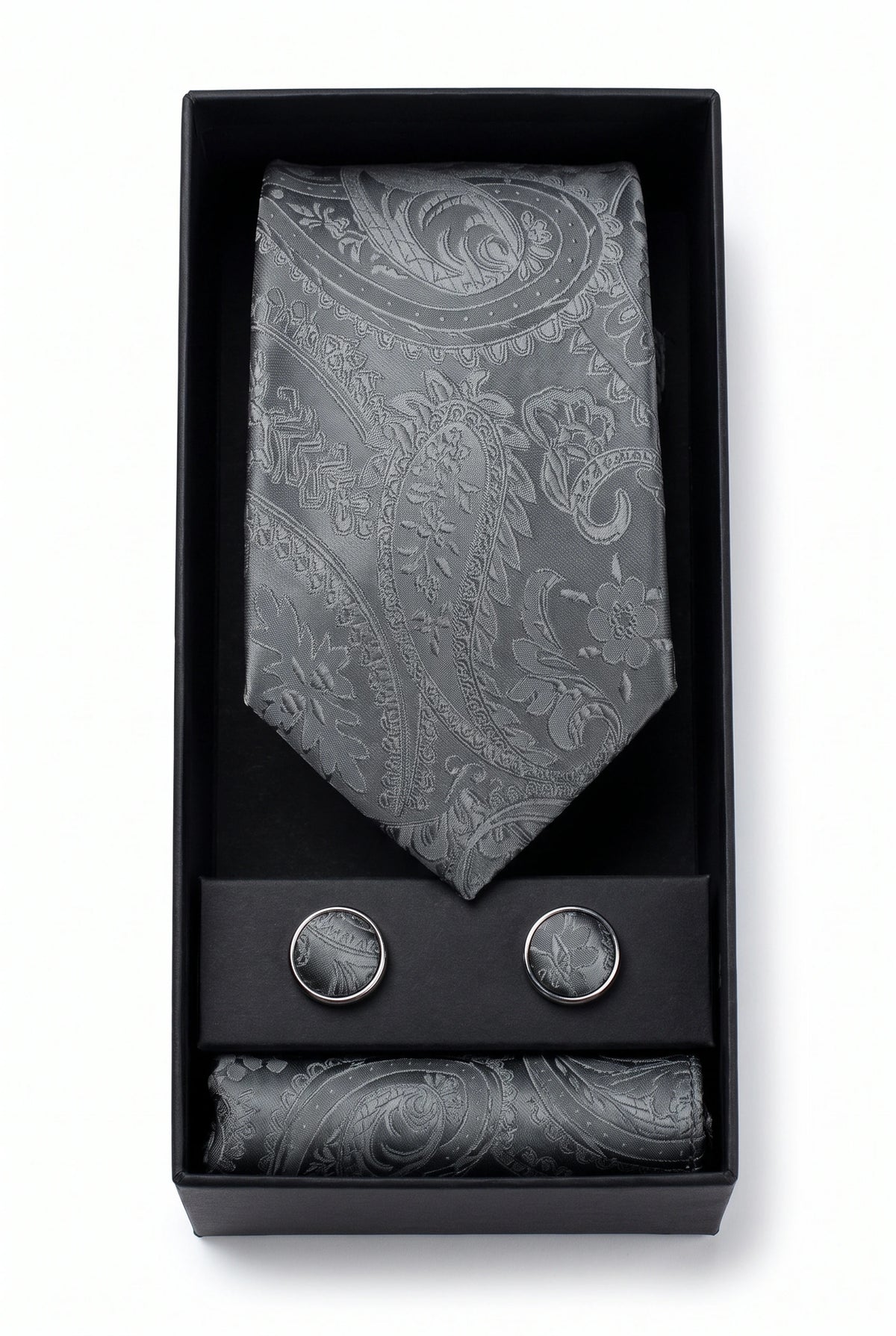 Coffret cadeau cravate grise à motif cachemire pour homme