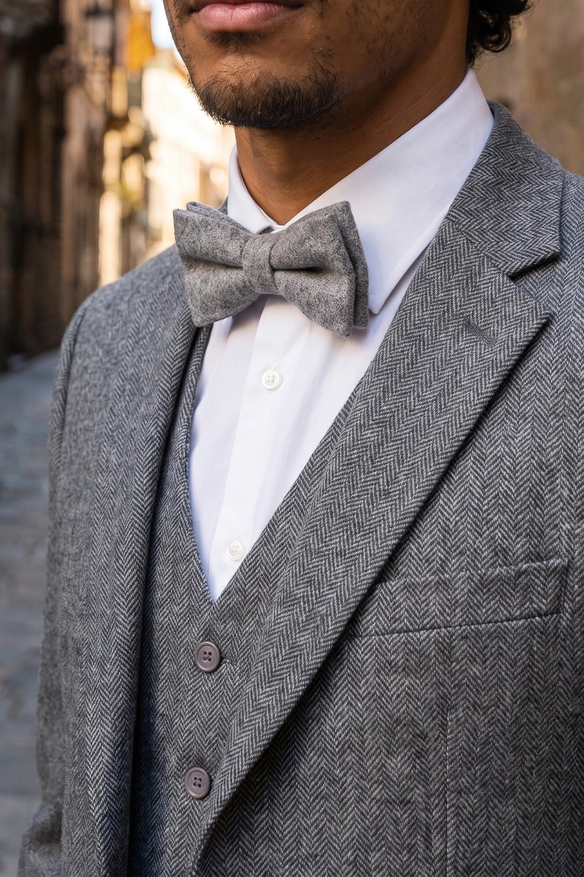 Nœud papillon en tweed gris pour homme