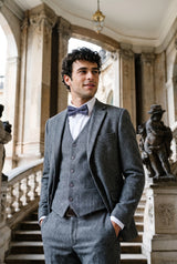 Nœud papillon en tweed gris pour homme, mélange de laine
