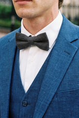 Nœud papillon en tweed gris pour homme, mélange de laine