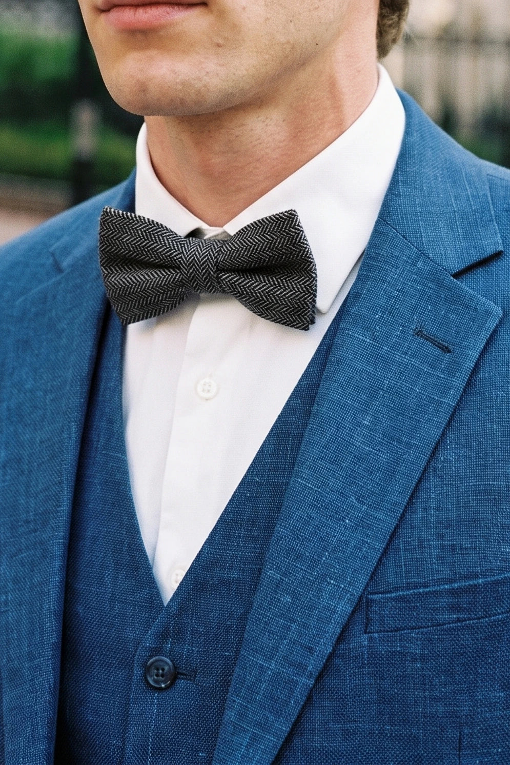 Nœud papillon en tweed gris pour homme, mélange de laine