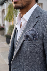 Pochette de costume pour homme en tweed gris mélangé laine