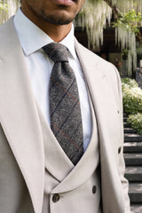 Cravate en tweed gris mélangé laine pour homme