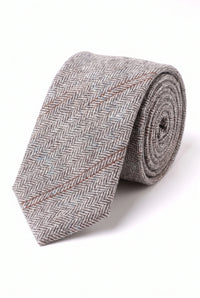 Cravate à chevrons en tweed de laine grise pour homme