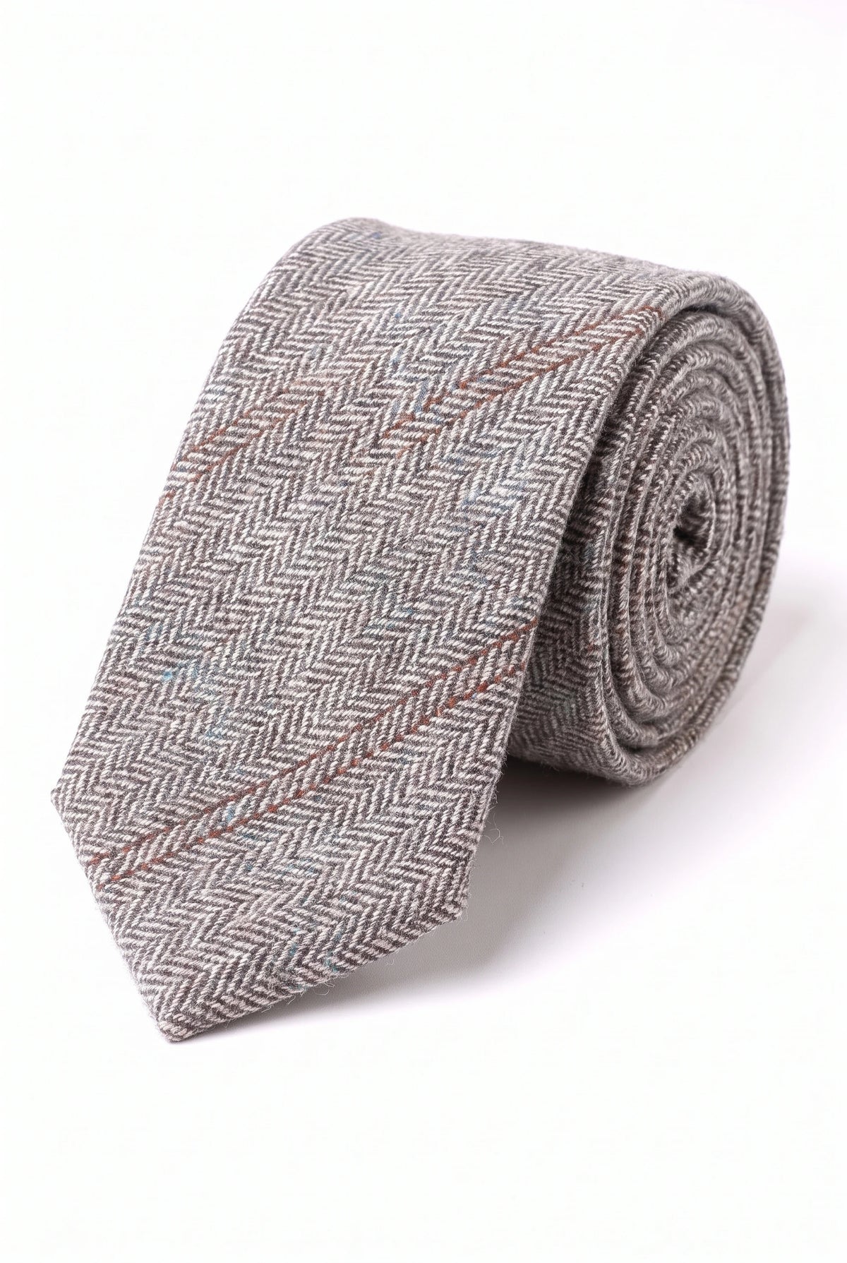 Cravate à chevrons en tweed de laine grise pour homme