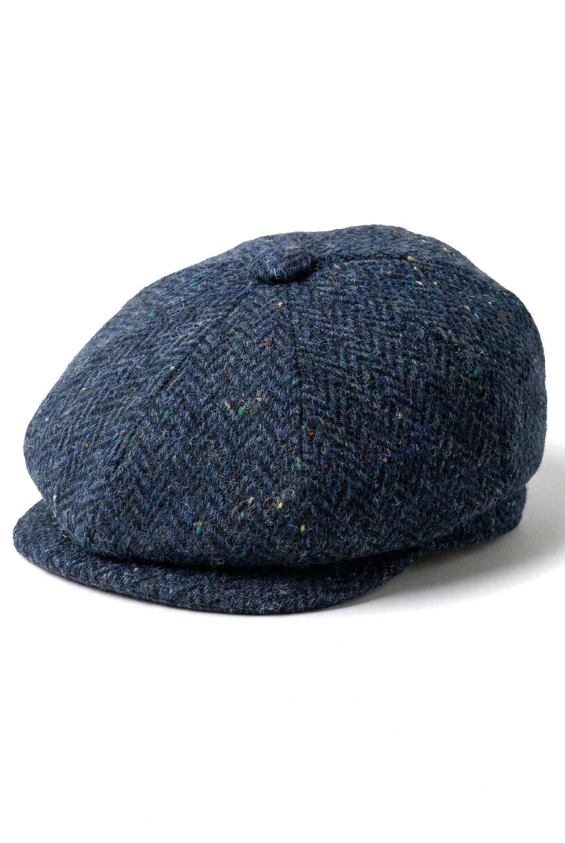Casquette homme en tweed bleu à chevrons, 8 panneaux