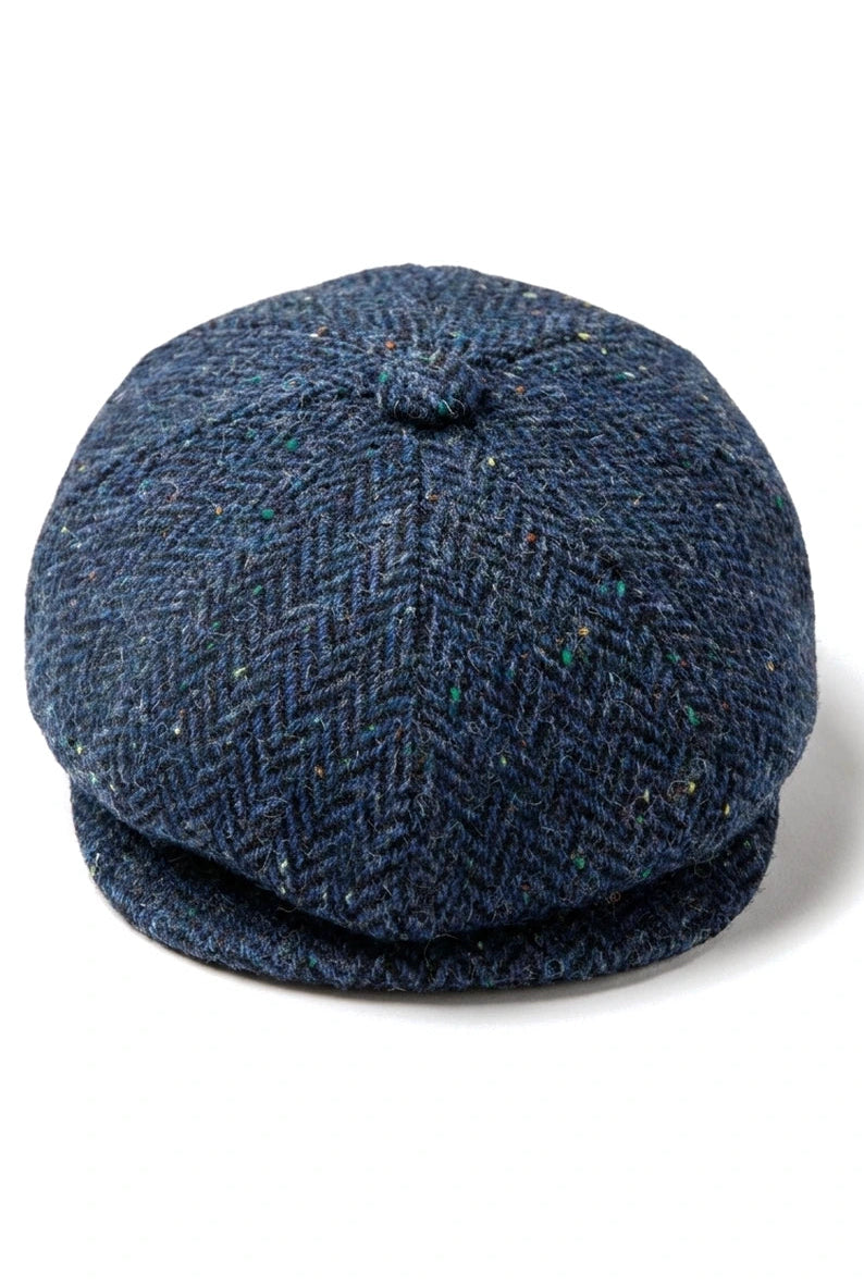 Casquette homme en tweed bleu à chevrons, 8 panneaux