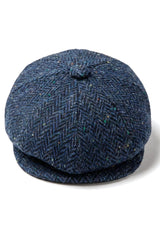 Casquette homme en tweed bleu à chevrons, 8 panneaux