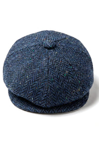 Casquette homme en tweed bleu à chevrons, 8 panneaux