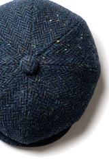 Casquette homme en tweed bleu à chevrons, 8 panneaux