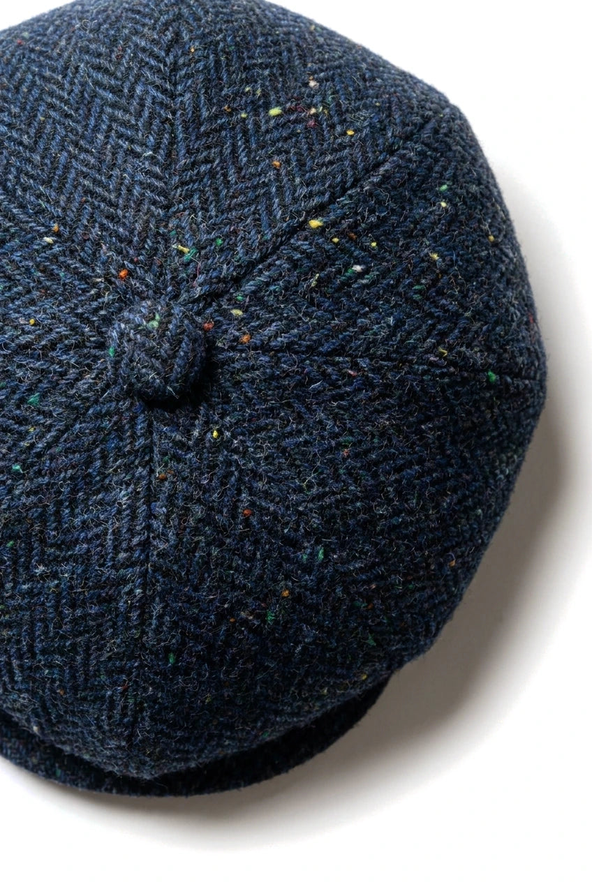 Casquette homme en tweed bleu à chevrons, 8 panneaux
