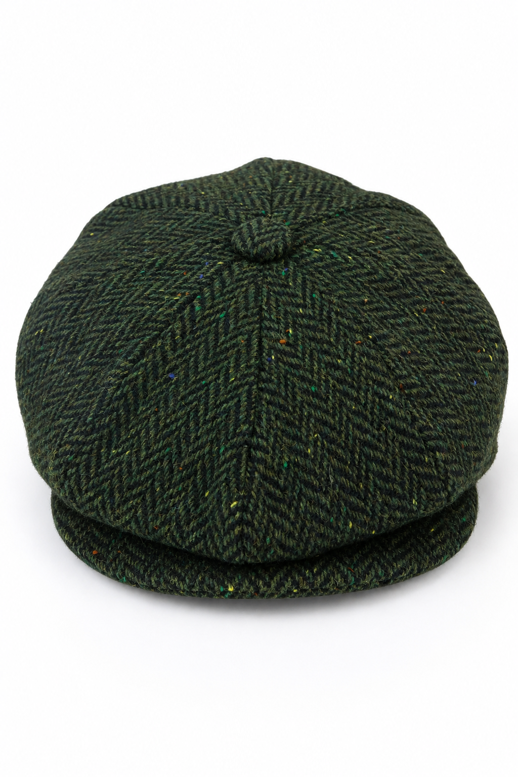 Casquette homme 8 panneaux en tweed à chevrons, couleur olive
