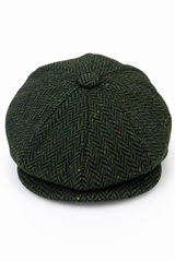 Casquette homme 8 panneaux en tweed à chevrons, couleur olive