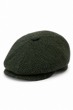 Casquette homme 8 panneaux en tweed à chevrons, couleur olive