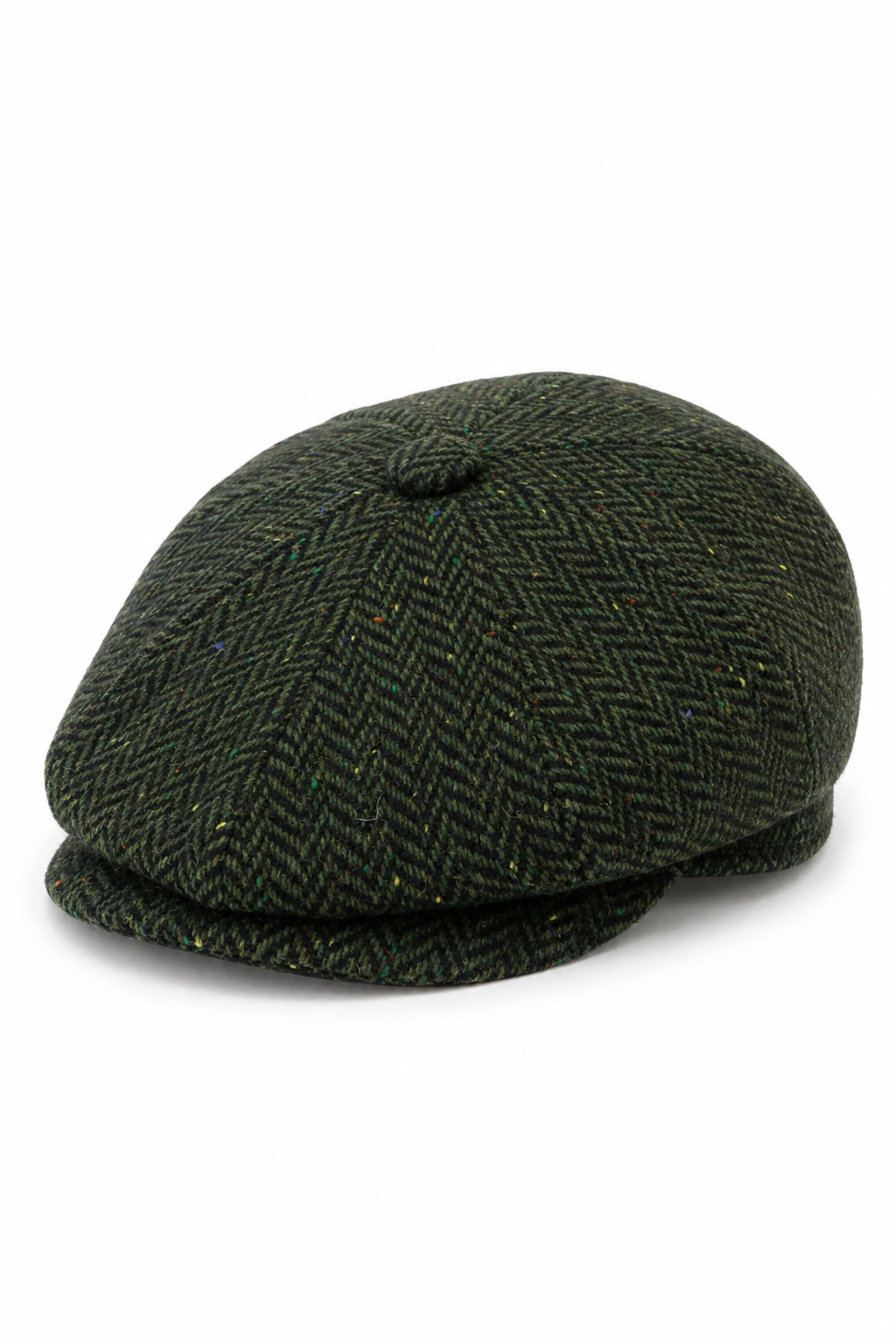 Casquette homme 8 panneaux en tweed à chevrons, couleur olive