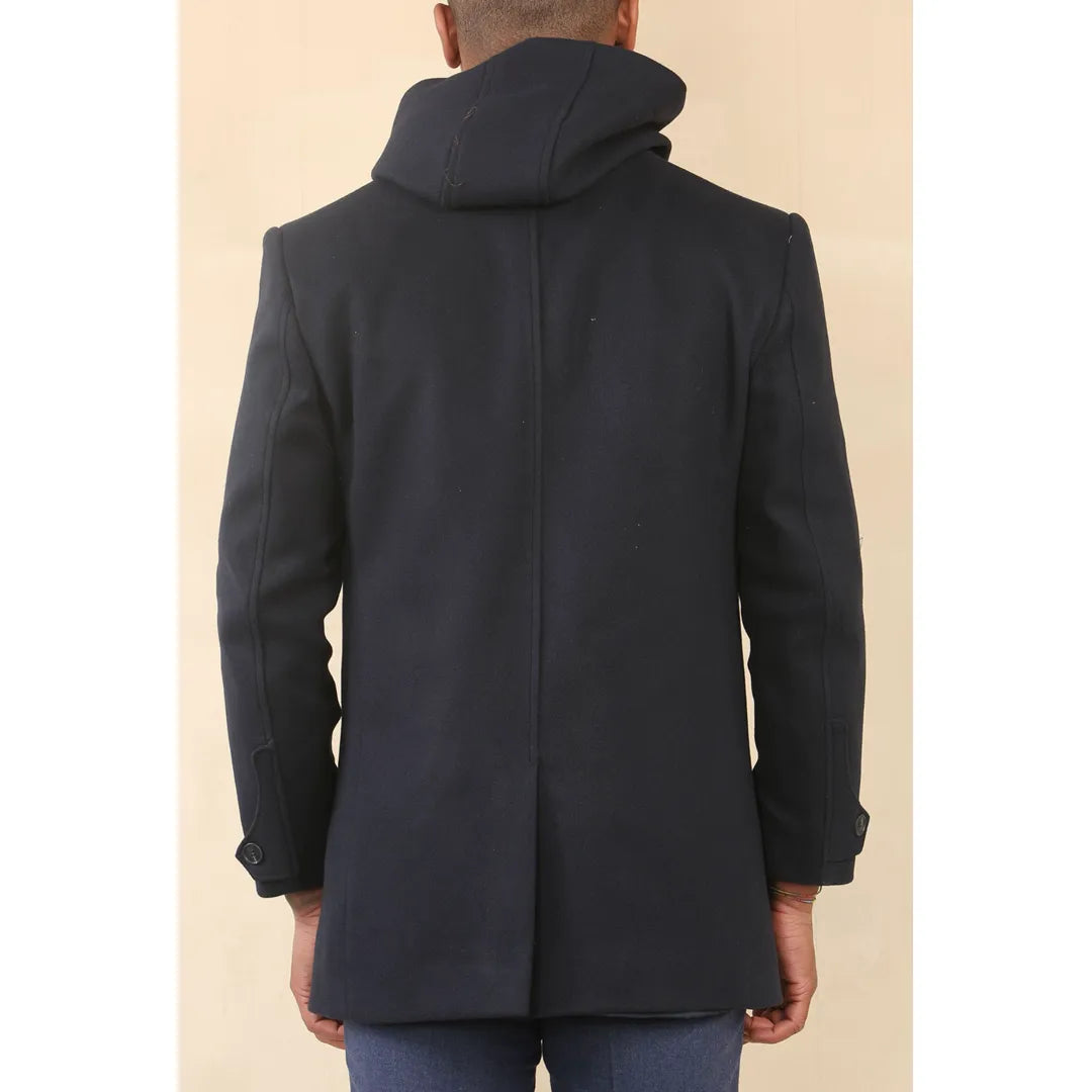 Manteau classique à capuche pour homme en laine mélangée
