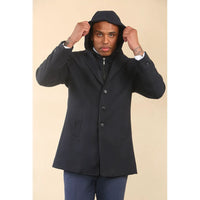 Manteau classique à capuche pour homme en laine mélangée