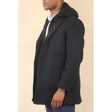 Manteau classique à capuche pour homme en laine mélangée