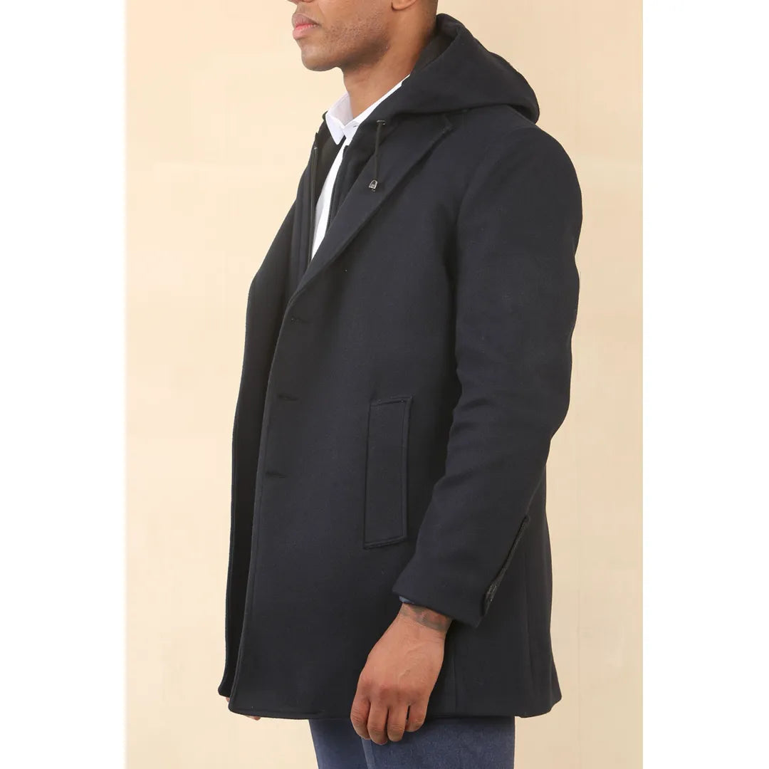 Manteau classique à capuche pour homme en laine mélangée