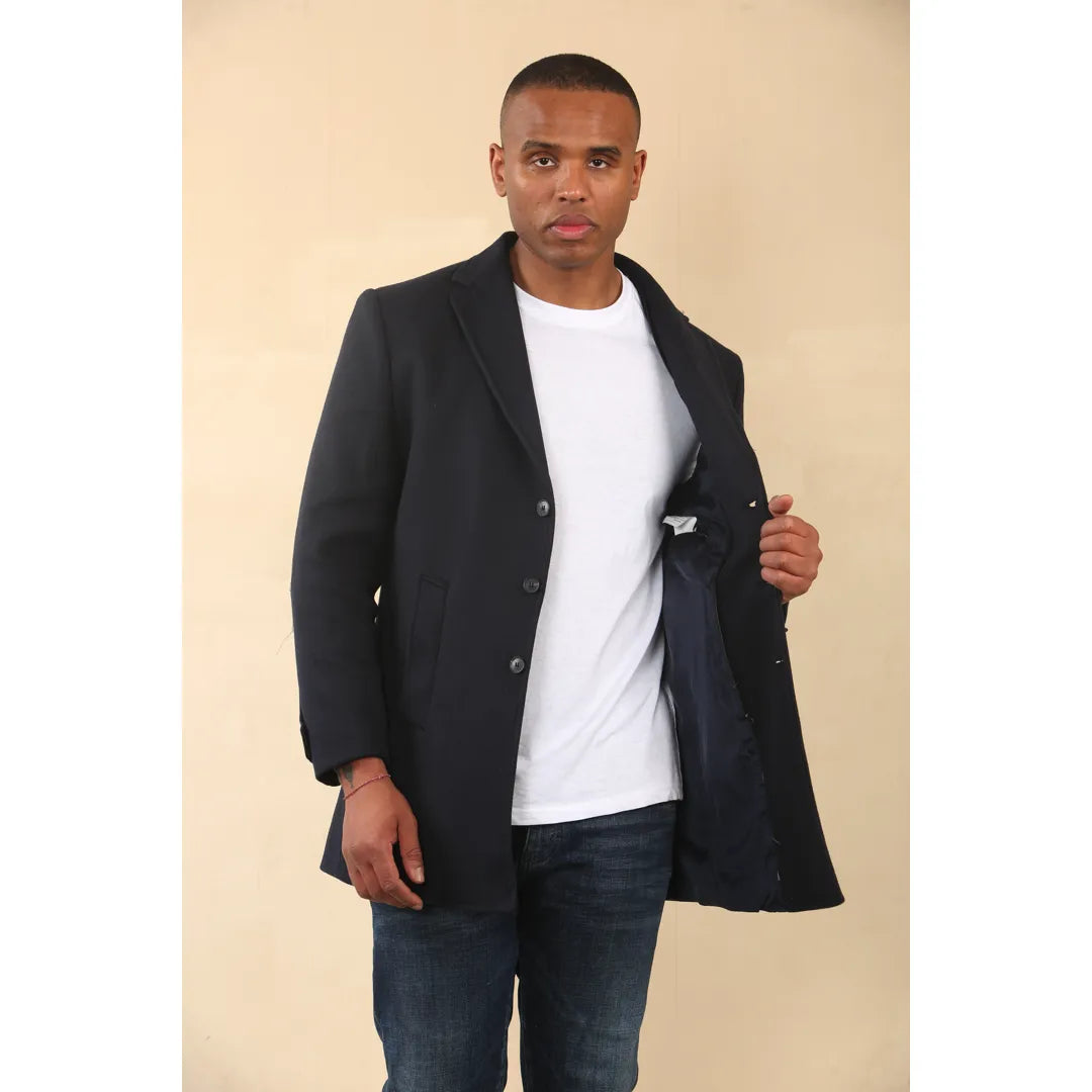 Manteau classique à capuche pour homme en laine mélangée