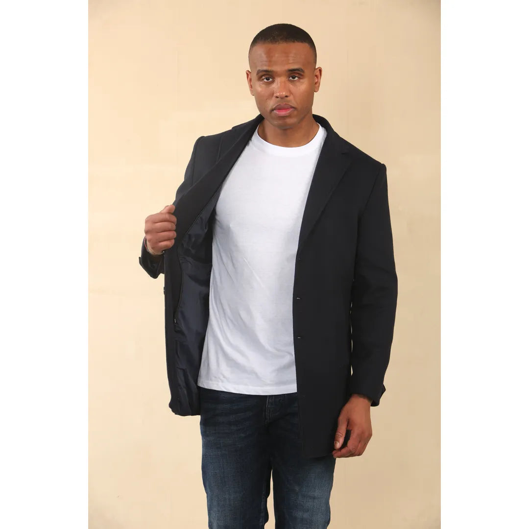 Manteau classique à capuche pour homme en laine mélangée