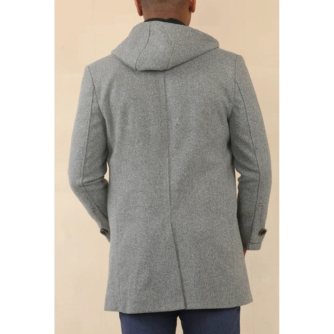 Manteau classique à capuche pour homme en laine mélangée