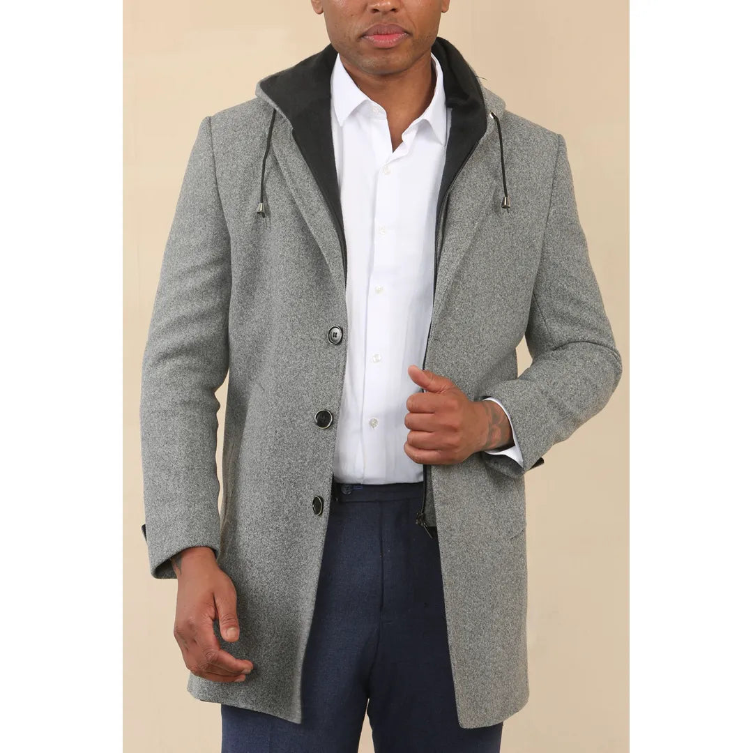 Manteau classique à capuche pour homme en laine mélangée