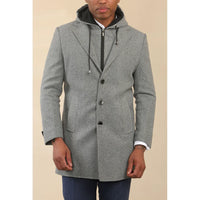 Manteau classique à capuche pour homme en laine mélangée