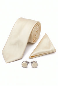 Ensemble cravate ivoire pour homme avec pochette et boutons de manchette
