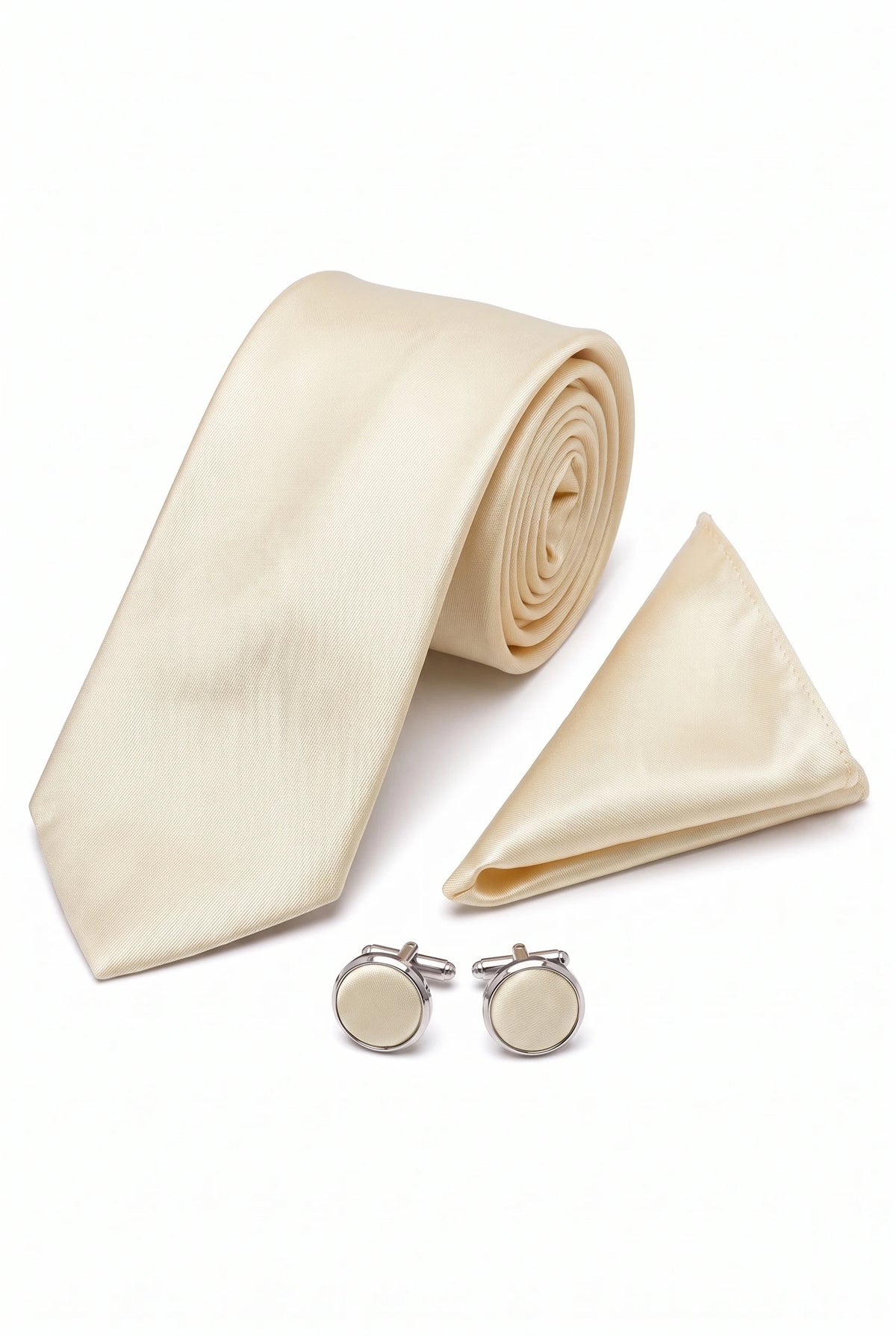 Ensemble cravate ivoire pour homme avec pochette et boutons de manchette