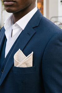 Pochette de costume pour homme en tweed ivoire mélangé laine