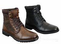 Mens Leather Suede PU Fleece Army Combat Military Ankle Boots Retro
