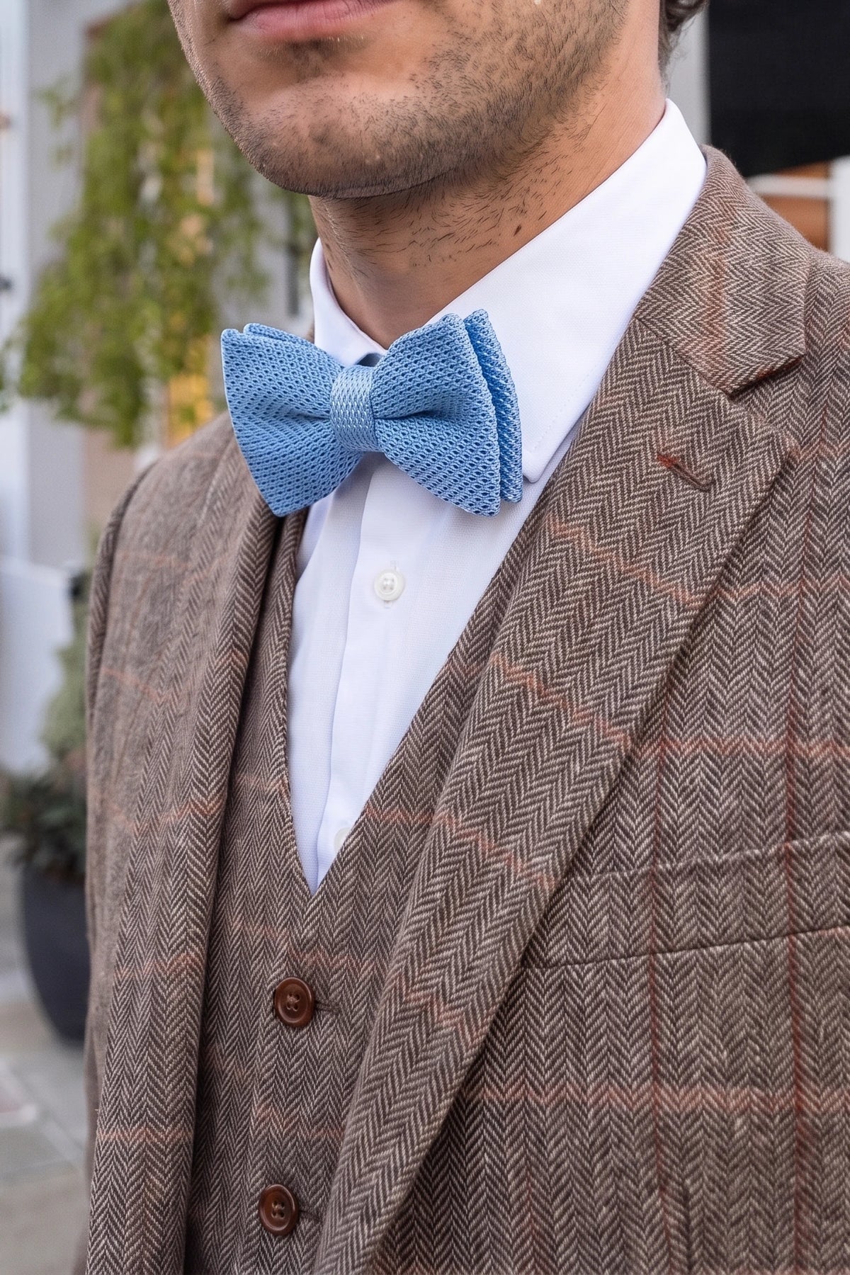 Nœud papillon tricoté bleu clair pour homme