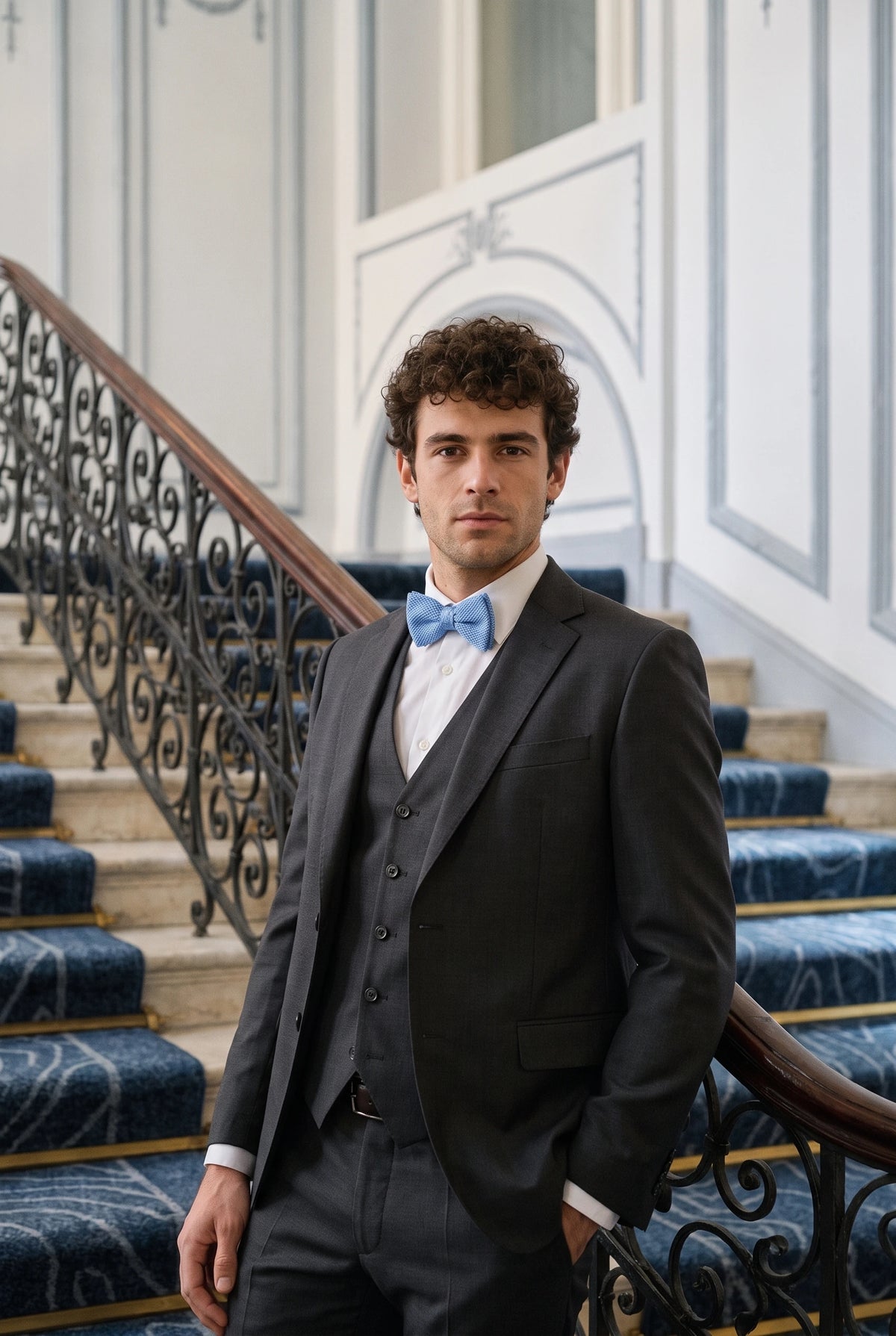 Nœud papillon tricoté bleu clair pour homme