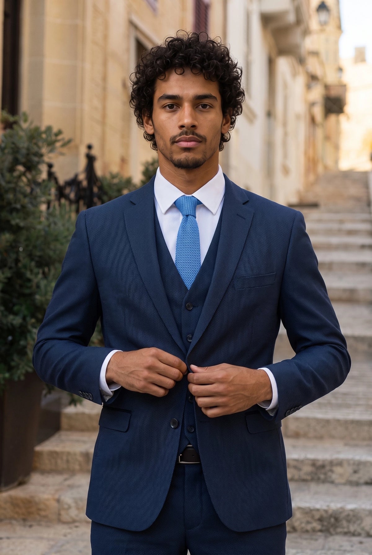 Cravate tricotée bleu clair pour homme