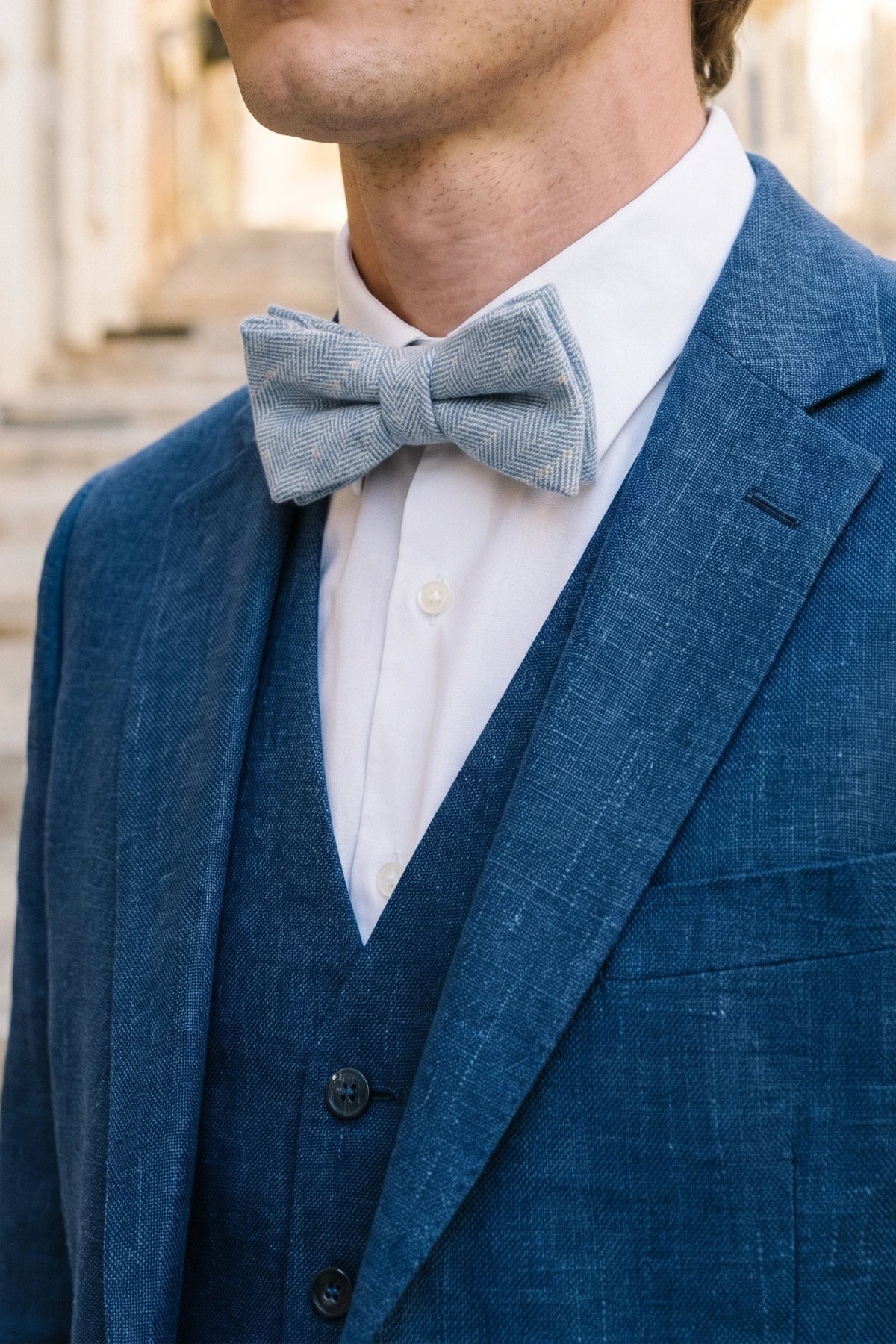 Nœud papillon en tweed bleu clair pour homme